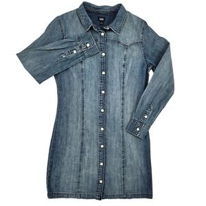 Lee SMALL Denim Button Down Womens Westerncore Cowgirl Medium Wash Shirt Dress